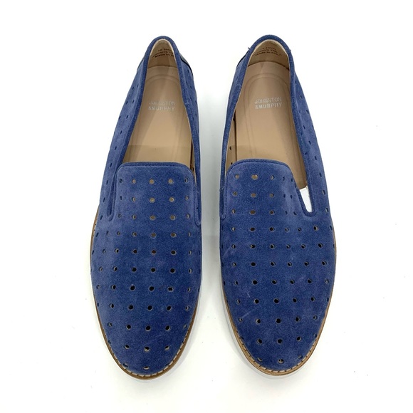Johnston & Murphy Preppy Blue Perforated Suede Slip On Loafer Elevated Sneaker - Picture 2 of 15